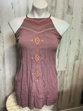 art class Mauve Halter Camisole with Colorful Embroidery